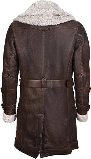 Infinity Leather Men's Long Brown Sheepskin Double Collar Coat