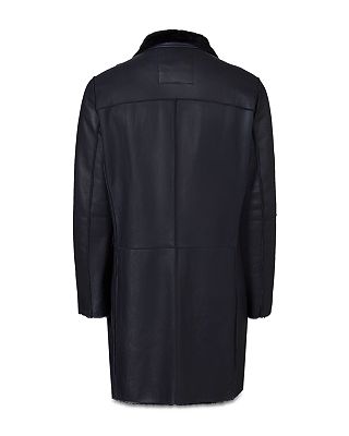 Asymmetrical Button Front Regular Fit Shearling Coat Black
