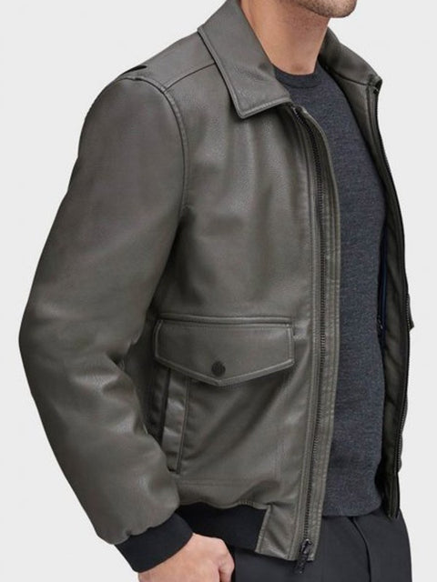 Men’s Genuine Grey Leather Bomber Jacket