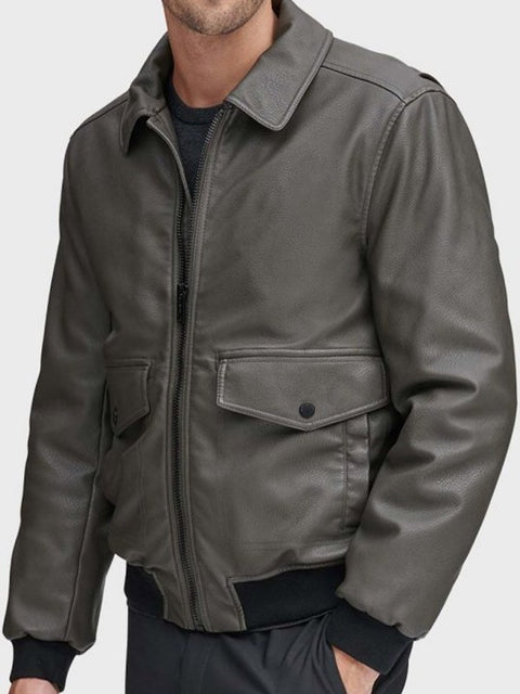 Men’s Genuine Grey Leather Bomber Jacket