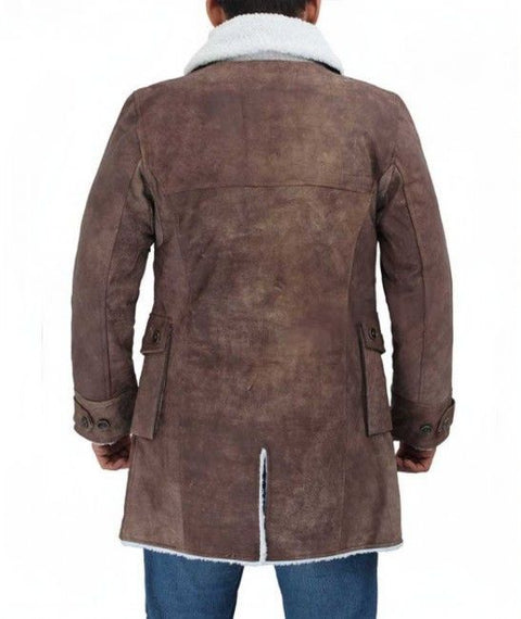 Bane Distressed Sherpa Real Leather Coat