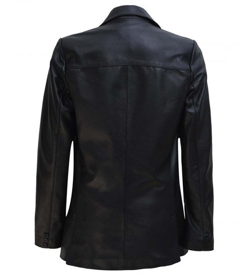 Womens Two Button Black Leather Blazer Jacket