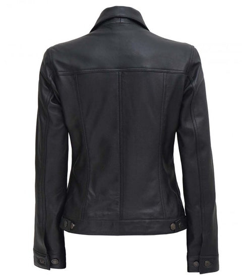 Fernando Women Black Leather Trucker Jacket