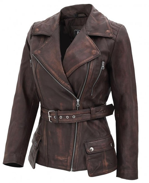 Victoria Womens Brown Distressed Leather Jacket