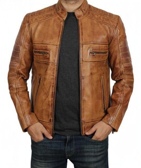 Austin Distressed Brown Cafe Racer Leather Jacket