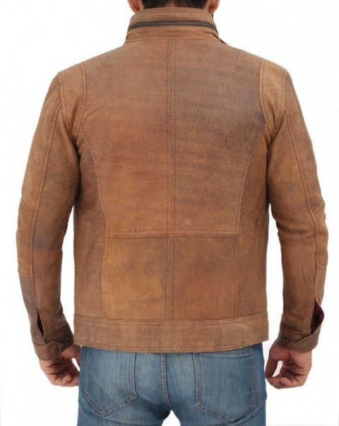 Moffit Distressed Light Brown Motorcycle Style Leather Jacket