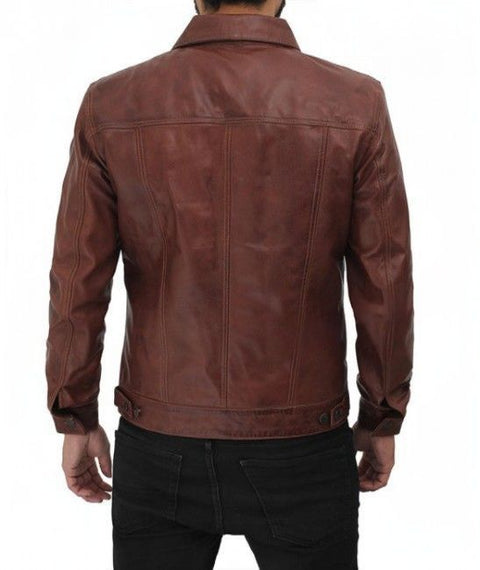 Fernando Brown Leather Trucker Jacket