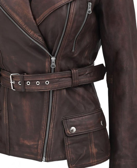Victoria Womens Brown Distressed Leather Jacket