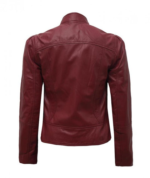 Amy Womens Fitted Leather Jacket Maroon Back