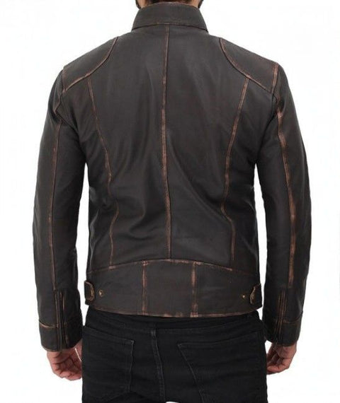 Dodge Distressed Brown Leather Motorcycle Style Jacket