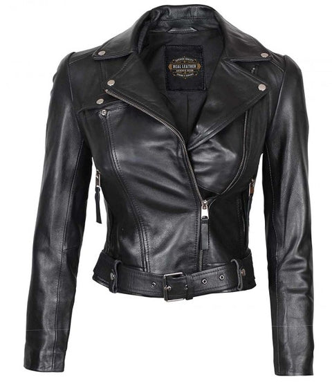 Angela Black Women Asymmetrical Leather Jacket