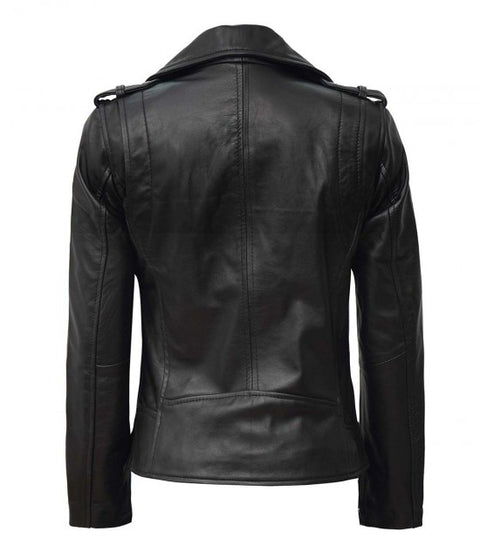 Kirsten Womens Black Leather Biker Jacket