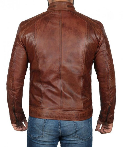 Austin Chocolate Brown Waxed Leather Jacket Back