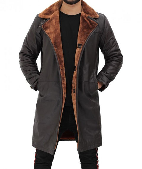 Turlock Brown Shearling Leather Coat Mens