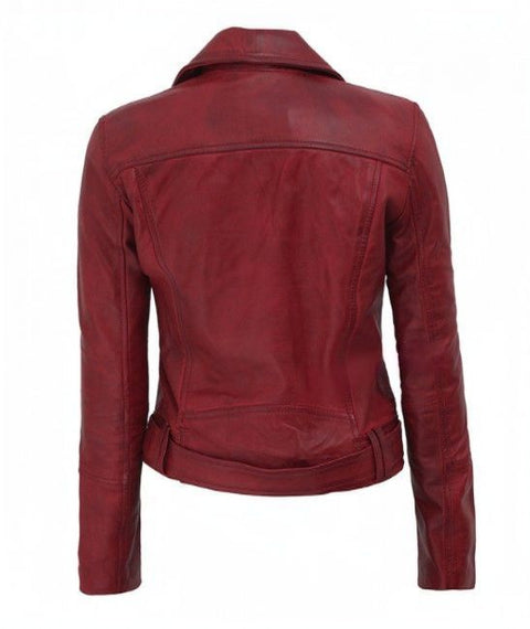 Elisa Women Maroon Asymmetrical Leather Jacket