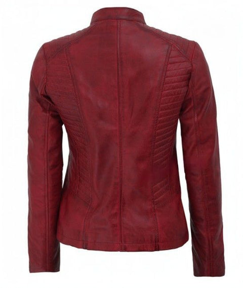 Rachel Womens Maroon Slim Fit Leather Jacket
