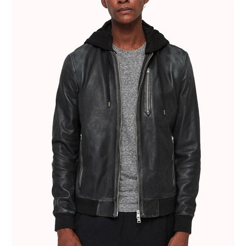 Men’s Black Genuine Leather Bomber Zipper Jacket