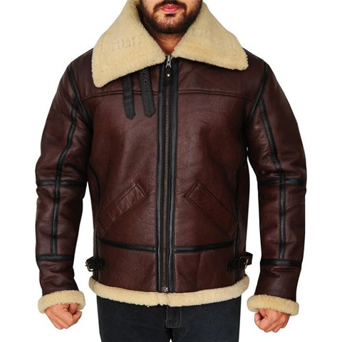 Men’s Shearling Brown Bomber Leather Jacket