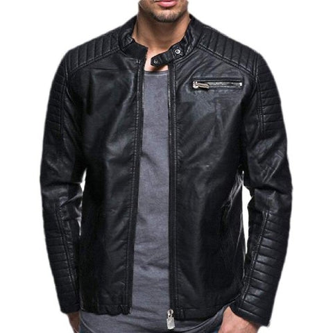 Men’s Casual Leather Morcycle Bomber Slim Fit Jacket