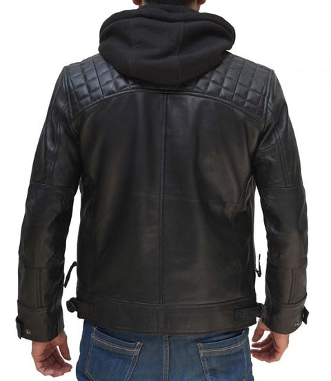 Johnson Black Leather Jacket With Hood