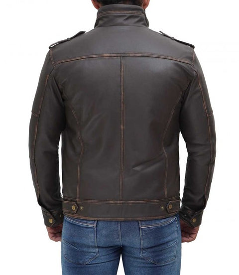 Tavares Mens Distressed Brown Biker Leather Jacket
