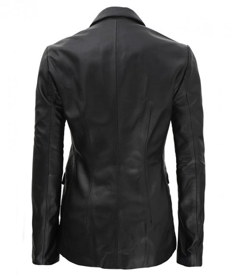 Judy Women Black Casual Leather Blazer