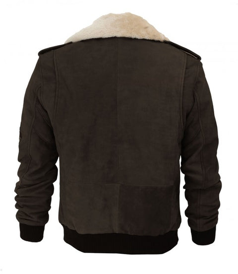Pierson Mens Leather Bomber Jacket with Fur Collar