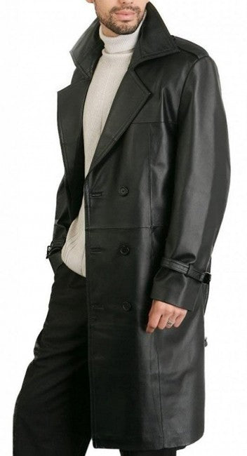 Augusta Black Leather Trench Coat Mens Side