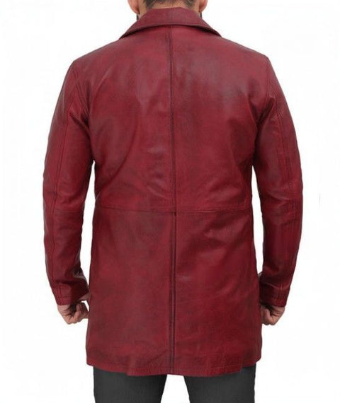 Winchester Mens Leather Car Coat Maroon