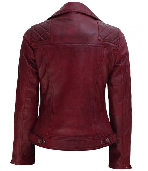Kimberley Womens Quilted Leather Motorcycle Red Jacket
