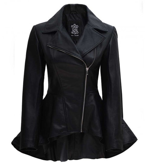 Clarissa Peplum Womens Black Leather Jacket