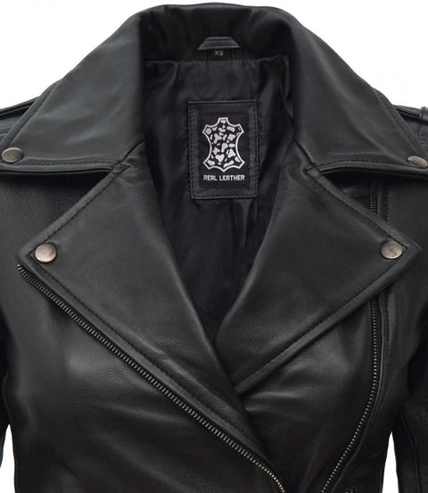 Kirsten Womens Black Leather Biker Jacket