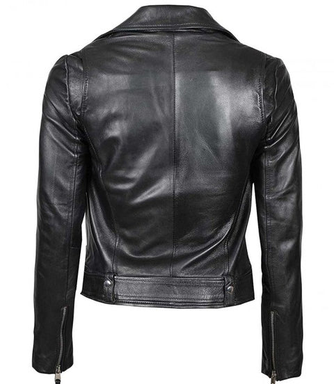 Angela Black Women Asymmetrical Leather Jacket Back