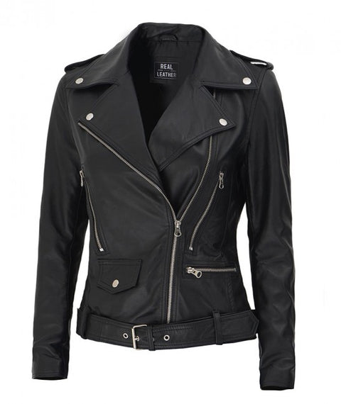 Marcella Womens Leather Black Biker Jacket
