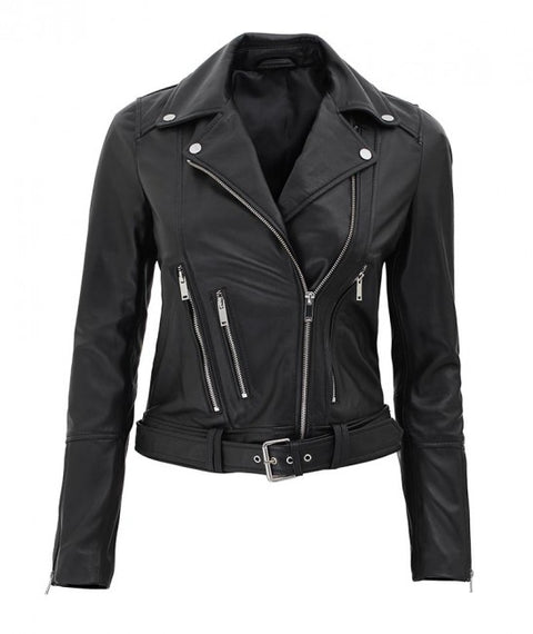 Elisa Women Black Asymmetrical Leather Jacket