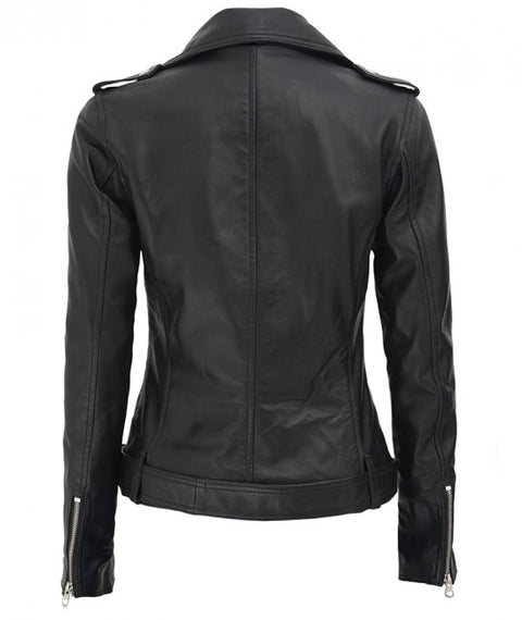 Marcella Womens Leather Black Biker Jacket