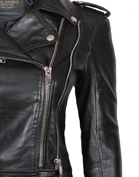 Dolores Womens Asymmetrical Lambskin Leather Jacket