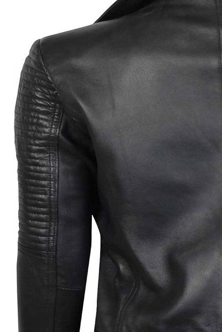 Tavares Womens Black Cafe Racer Leather Jacket