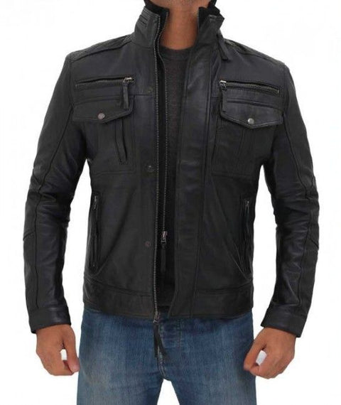 Moffit Black Leather Multi Pocket Jacket