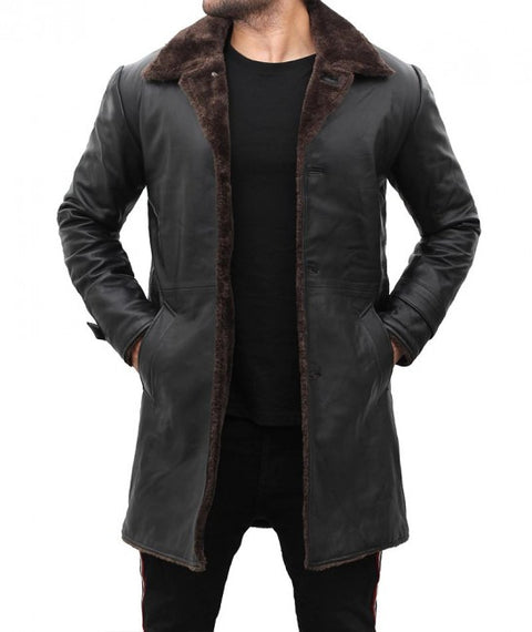 Chandler Mens Shearling Black Leather Coat
