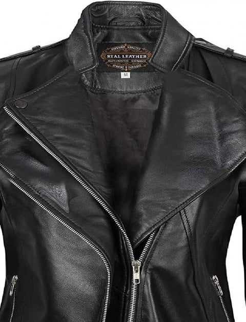 Monica Womens Black Fitted Leather Jacket