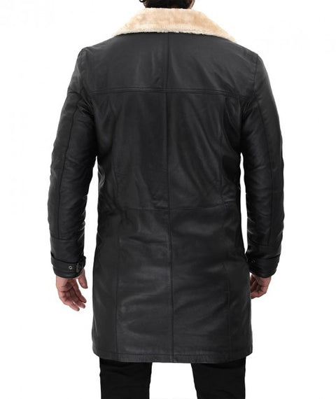 Turlock Biege Shearling Black Leather Coat