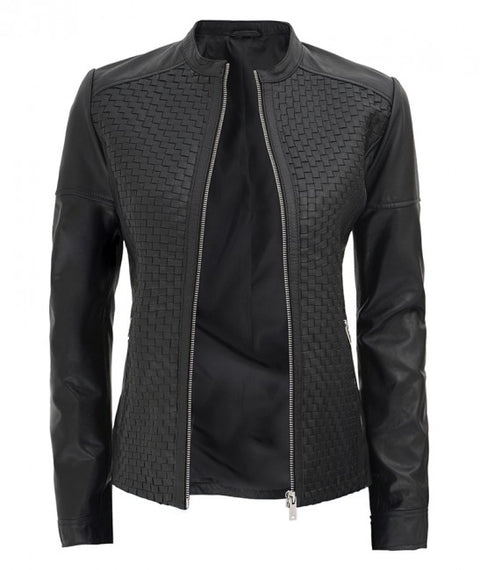 Maude Womens Black Leather Textured Jacket