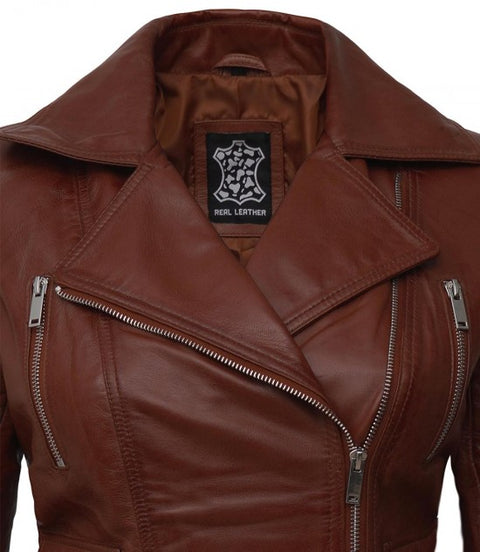 Women Brown Biker Quilted Leather Jacket