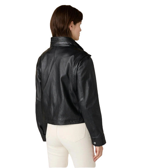 Donna Button Neck Leather Jacket