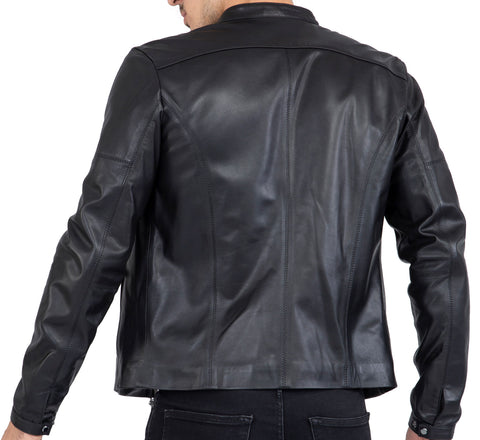 Mens Black Genuine Leather Biker Jacket – Slim Fit