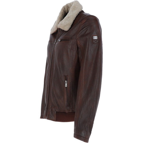 Leather Pilot Jacket With Detachable Collar Cognac: Justin