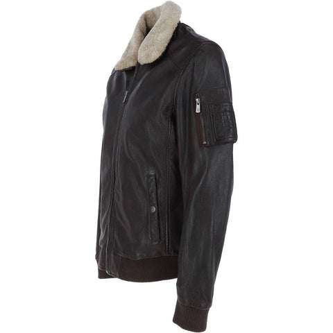 Leather Pilot Jacket With Detachable Collar Dk/Wine