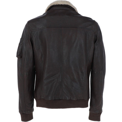 Leather Pilot Jacket With Detachable Collar Dk/Wine