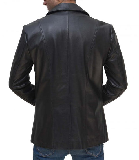 Surrey Black Leather Blazer Coat